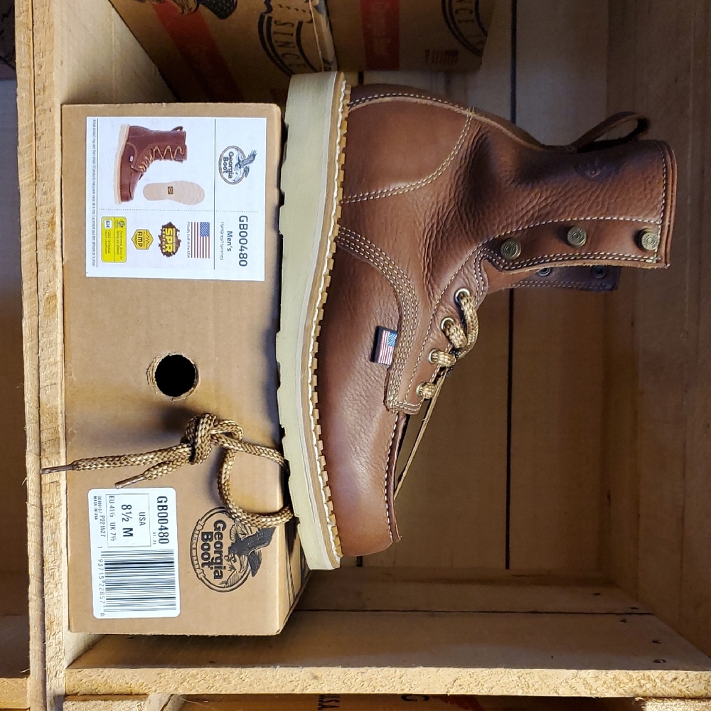 Georgia Boot Men's Brown flat sole Ironwork Boots